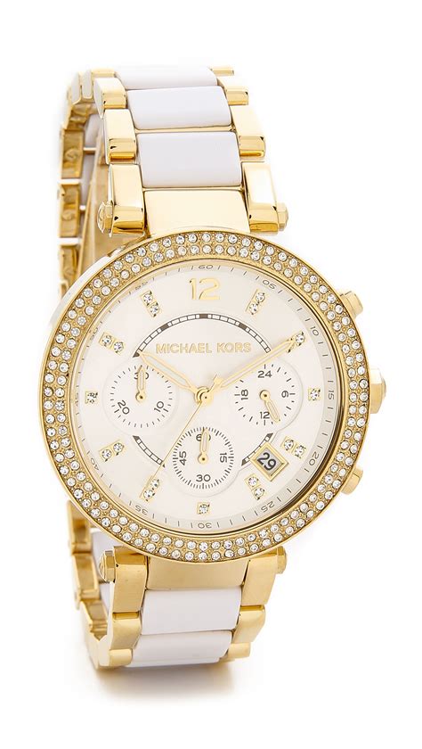 michael kors white watch with gold accents|mk watches for women gold.